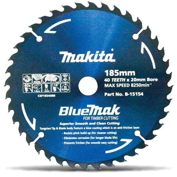 MAKITA 185mm 40T TCT Circular Saw Blade for Wood Cutting - BLUEMAK B15154